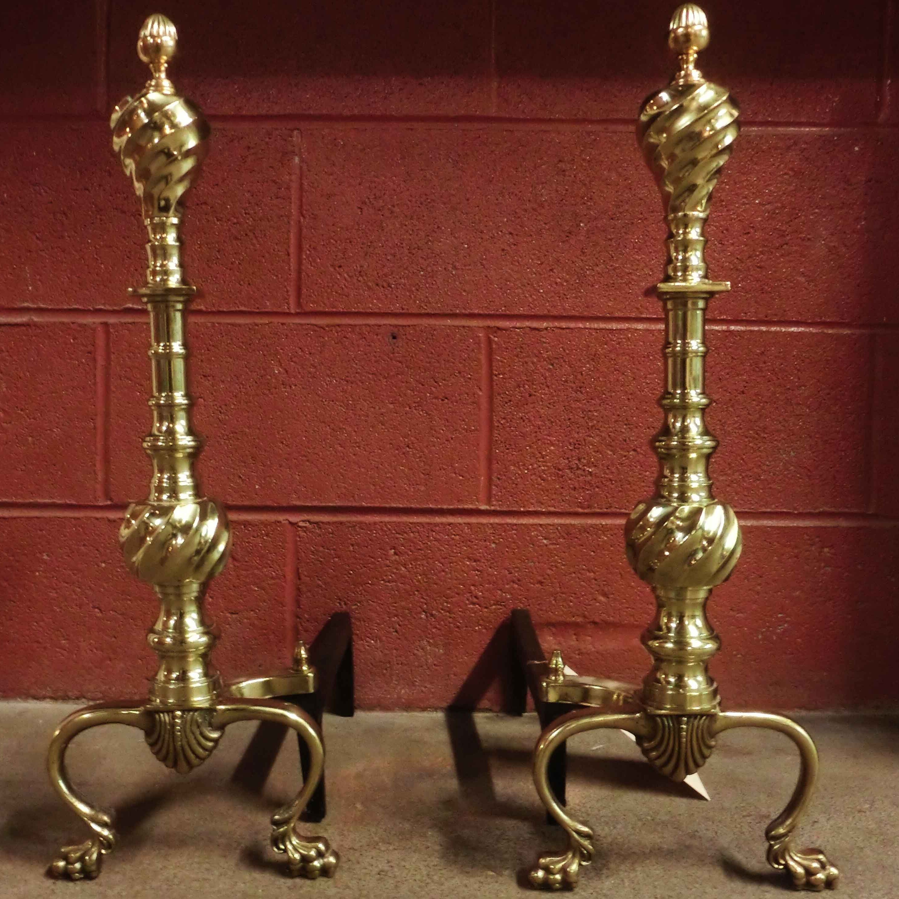 AMERICAN BRASS REEDED ANDIRONS