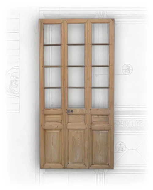 French Late 19th C. Interior Pine Door With Single Sidelite